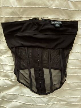 PRETTYLITTLETHING Black Mesh Corset going out top